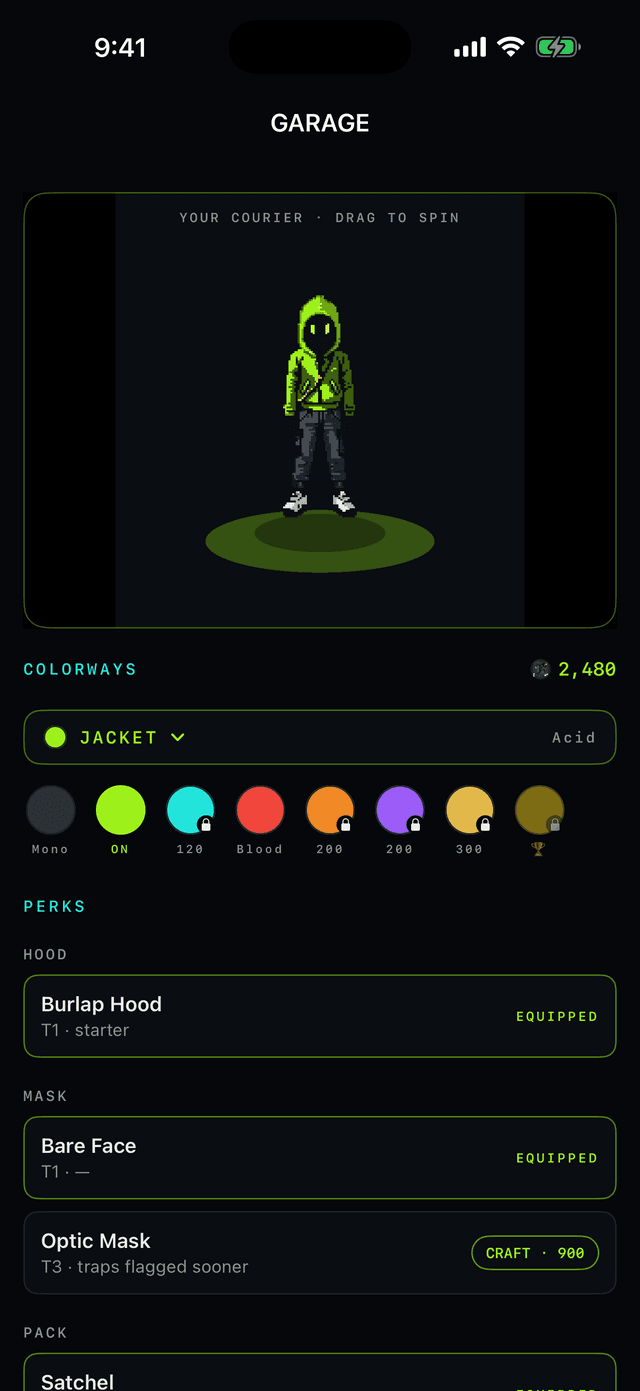 The Garage — customize your runner